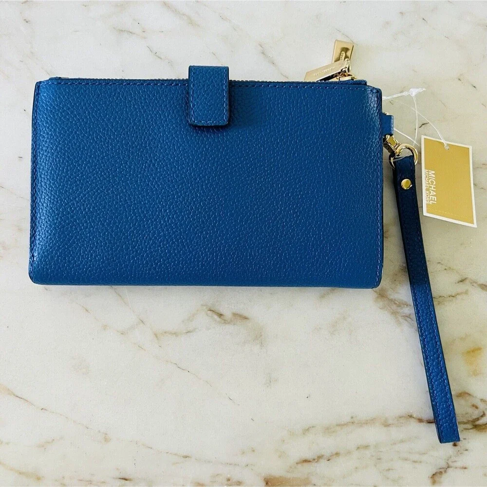 MICHAEL KORS Vintage Blue Leather Double Zip Wallet Wristlet